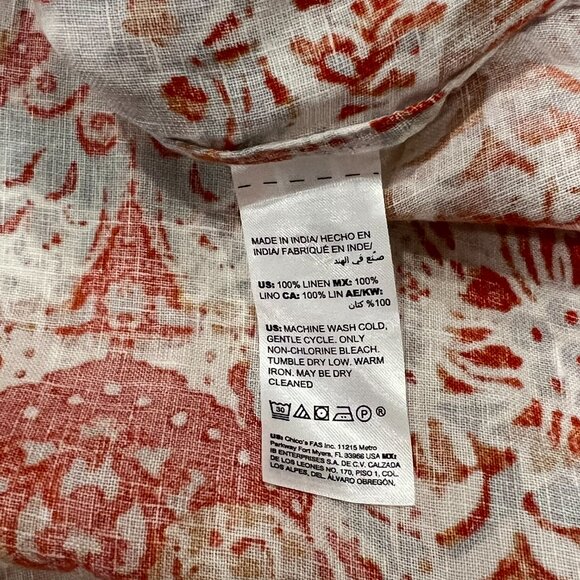 Chico's Linen Button Placket Tunic Top, Relaxed Fit, Print, Orange Cream, XL - Picture 5 of 9